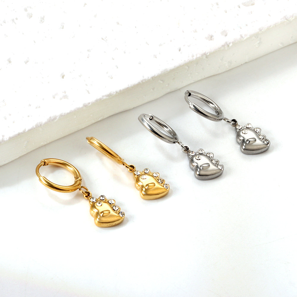 1.6x10mm circle with small dinosaur white diamond stud earrings asonjewelry